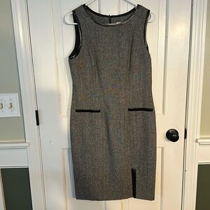 NWT Calvin Klein black gray tweed dress with faux leather details - size 10.